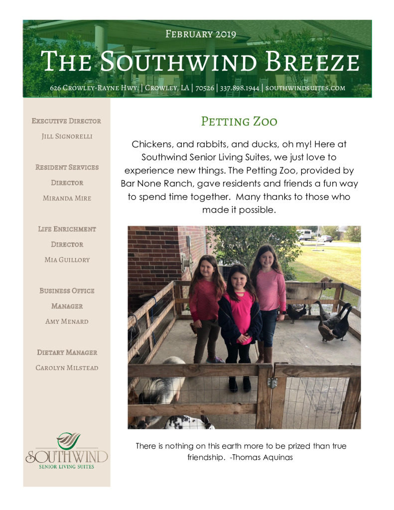 thumbnail of Southwind Senior Living February 2019 Newsletter